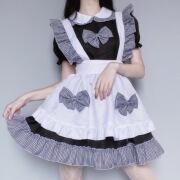 经典日系黑白格女仆装cosplay制服可爱少女学生Lolita连衣裙代发