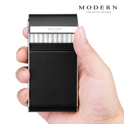 德国modern超薄便携真皮不锈钢，97mm长烟细烟盒20支装牛皮女香菸盒