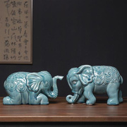 吉象如意泥土陶瓷吉象如意象摆件家居客厅电视柜装饰小象