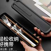 木筷子勺子套装单人一人，用不锈钢三件套学生便携餐具筷勺收纳盒