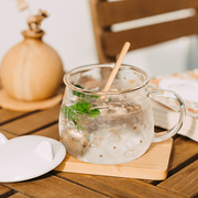 日式少女心玻璃马克杯家用可爱水杯带盖勺办公室耐热透明花茶杯子