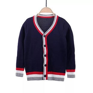 幼儿园园服英伦学院，风儿童针织衫红蓝白色长袖毛衣开衫小学生校服