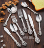 oneida18-10不锈钢欧式复古雕花西餐具，叉勺5件套装，家用牛排叉
