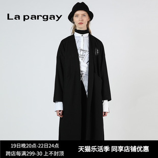 lapargay纳帕佳女装秋季黑色，中长款休闲风衣长袖外套韩版
