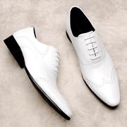 品牌牛津鞋布洛克雕花商务正装白色皮鞋男英伦尖头新郎婚鞋