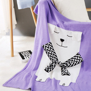 全棉可爱卡通白熊儿童盖毯婴儿床装饰毯子搭毯样板间床尾巾纯紫色
