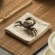 仿古手工黄铜螃蟹茶宠创意铜器，茶道茶玩茶台摆件，盖置盖托茶道配件
