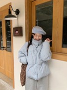 冬季baby蓝色短款羽绒服外套女设计感小众学生韩版立领宽松小个子