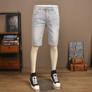 2024夏天灰色牛仔短裤，男夏季薄款弹力修身高端水洗浅色休闲五分裤