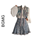 春季法式复古国风新中式提花设计感花色马甲长袖衬衫半身裙套装裙