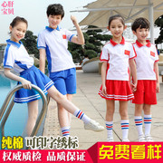 中小学生校服夏季班服套装爱国风短袖红蓝色运动会国旗幼儿园园服