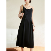 黑色吊带裙高级感女夏季2024年赫本风胖mm大码长款垂感连衣裙