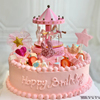 旋转木马蛋糕装饰摆件粉色音乐盒蓝八音盒儿童公主生日甜品台装扮
