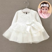 秋婴儿满月百天白色长袖，无袖公主礼服裙，子女宝宝哈裙连衣裙0-1岁
