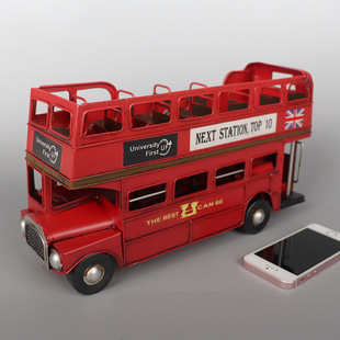 英国伦敦旅游纪念品红色英伦，双层巴士公交车模型铁艺老物件摆件