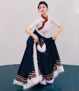 藏族舞蹈服练习裙半身裙大学生，藏族班服艺考学生服装套装民族风格