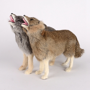 仿真狼摆件展示狼图腾动物模型摆件纯手工制作皮毛工艺品道具标本