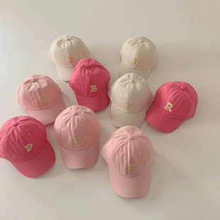 儿童棒球帽2024粉色系春夏薄款洋气简约字母女童鸭舌帽子