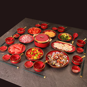婚庆碗碟套装家用碗筷，礼盒结婚礼物餐具创意陶瓷，红色碗盘盘子组合