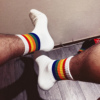 2双彩虹条纹运动袜子棉毛巾底加厚中筒男袜吸汗跑步篮球羽毛球袜