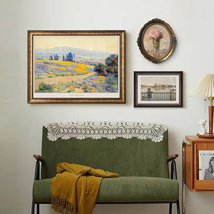 美式田园风装饰画复古客厅，沙发背景墙挂画法式小众艺术组合壁画