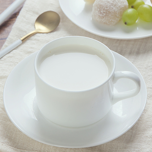 陶瓷纯白骨瓷接待咖啡杯碟套装欧式创意带碟下午茶杯牛奶杯2件套