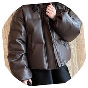 鹿西2023冬棕色pu皮衣羽绒服，女设计感ins博主外搭90绒外套y65