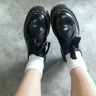 马丁靴女低帮rose朴彩英2023春jk小皮鞋，2孔系带美式真皮厚底单鞋