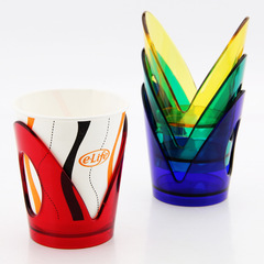 韩国进口一次性纸杯托创意彩色塑料杯架隔热防烫纸杯套4只装