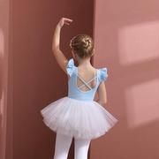 儿童舞蹈服蓝色夏季无袖分体，套装纯棉开档女练功服芭蕾舞裙中国舞