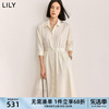 lily2024夏女装(夏女装)职业，通勤气质九分袖时尚，白色衬衫连衣裙小白裙