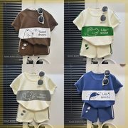 韩系儿童套装t恤男童夏季2024年宝宝，帅气休闲短袖短裤两件套