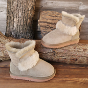 雪地靴皮毛一体男女童冬季中大童，东北零下40度保暖2023大棉鞋