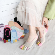 女士五指袜创意船袜薄全纯棉浅口隐形袜，分脚彩趾硅胶不掉跟吸汗