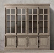 法式乡村复古橡木书架美式简约实木书柜玻璃门美国RH家具储物柜