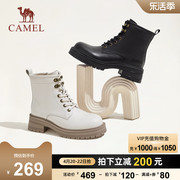 骆驼女鞋2023冬季真皮英伦，风靴子机车，靴粗跟厚底短靴女马丁靴