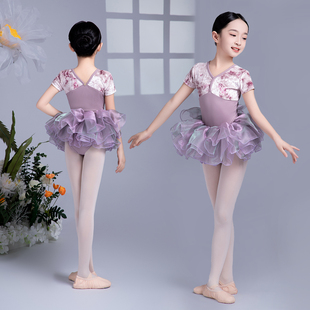 舞蹈服儿童女春季高端芭蕾舞练功服丝绒长袖连体开档体操服