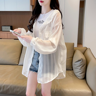 半透明外套雪纺衫防晒服女夏季宽松时尚中长款高级感连帽长袖上衣