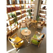 洽谈接待书吧单人沙发椅实木，休闲甜品奶茶店西餐咖啡厅桌椅组合
