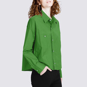 纯棉绿色衬衫女设计感小众春2024港风宽松显瘦小个子上衣长袖