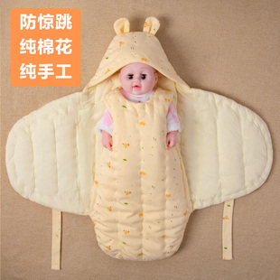棉寓言纯手工新生婴儿秋冬款，纯棉抱被宝宝襁褓蝴蝶包被防惊跳睡袋