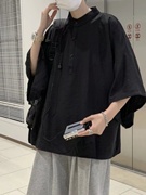衬衫男短袖polo衫蝙蝠袖t恤新中式青春潮流百搭中山唐装7八分半袖