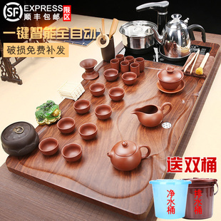 全自动茶具套装电磁炉，家用泡茶盘实木茶海陶瓷，功夫整套大号茶台壶
