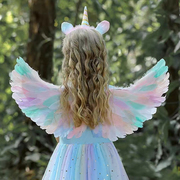 万圣节儿童服装女童彩虹，羽毛翅膀背饰天使，道具发光公主仙女cos