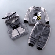 宝宝秋冬装男童加绒加厚套装0-1-2-3岁洋气三件套韩版婴儿童衣服4