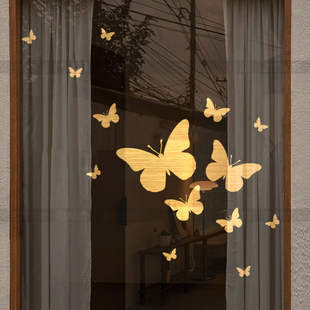 蝴蝶玻璃门贴纸圣诞新年个性创意店面开业装饰品双面自粘防水墙贴