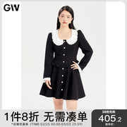 GW大码女装复古甜美气质蕾丝花边娃娃领连衣裙2024春季微胖mm