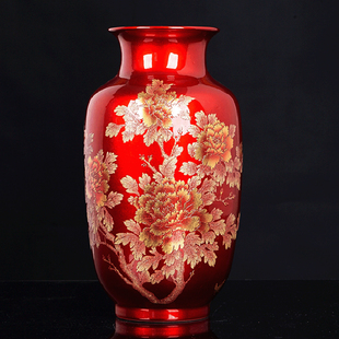 景德镇陶瓷器水晶釉花开富贵花瓶摆设现代家居，装饰客厅工艺品摆件
