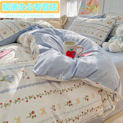 斜纹四件套床上用品1.2-2宿舍家用单双人被套被罩床单玫瑰花