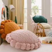 客厅沙发卧室抱枕含芯北欧风床头毛球球靠垫手工毛线编织圆形腰枕